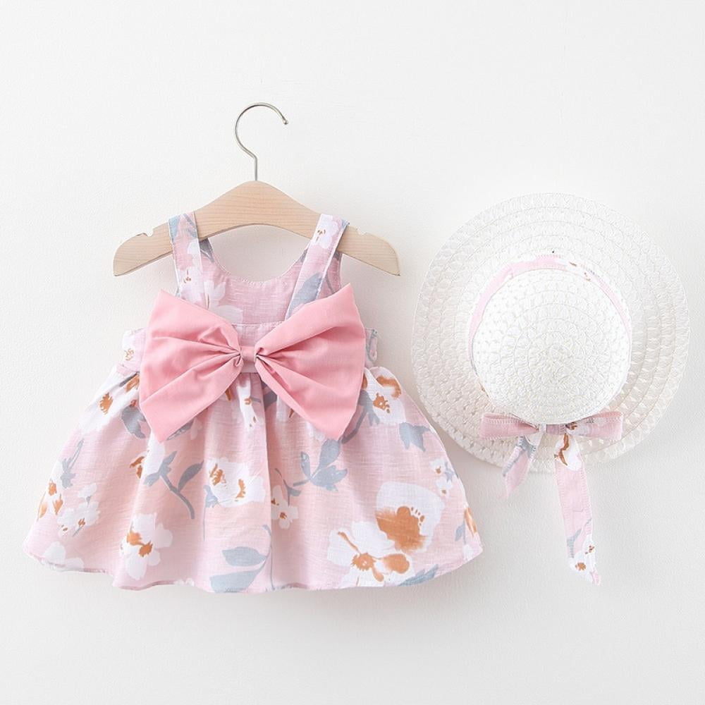 Toddler Baby Kids Girls Cherry Dot Princess Dress+Bow Hat Outfits Summer Ljh55 