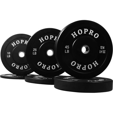 BalanceFrom HOPRO Olympic Bumper Plate Weight Plate with Steel Hub, Black, 160 lbs Set