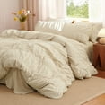 thumbnail image 5 of 3 Pieces Beige Ruched Duvet Cover Set Bed Set Boho Shabby Chic Bedding Set for Bedroom Soft Fluffy Ruffle Queen Comforter Cover Set with Pillowcases, 5 of 5