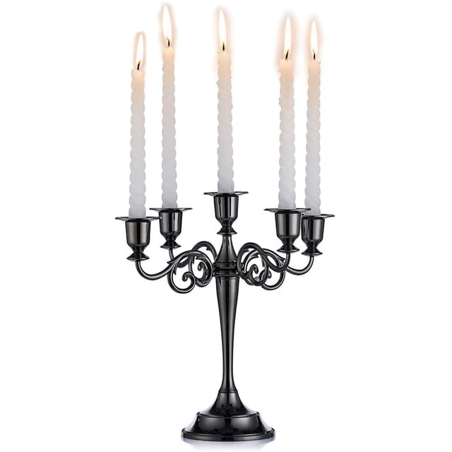 5 Candelabros para boda, Vela de aleación de zinc, Mesa de comedor, Cena a la luz de las velas, Interior de hotel, Adornos de decoración, Negro