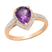 Dazzlingrock Collection 9X7mm Pear Amethyst & Round White Diamond Teardrop Halo Engagement Ring for Women (0.25 ctw, Color I-J, Clarity I2-I3) in 10K Rose Gold, Size 10
