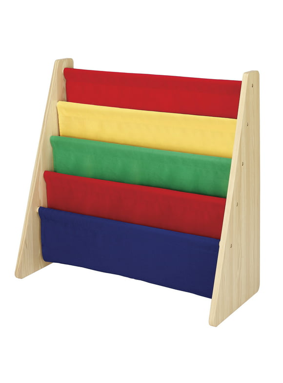Whitmor Kids 5- Nylon Pocket Wood Book Stand / Organizer - Red Yellow Green & Blue