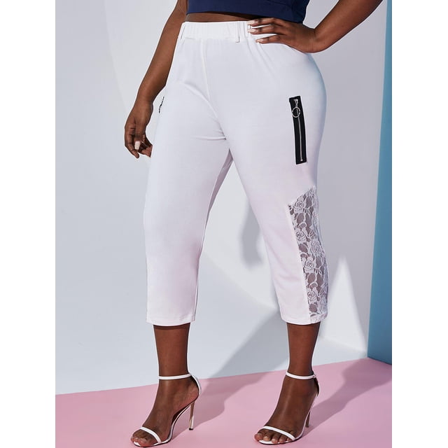 Tallas grandes O Anillo Pantalón de encaje de encaje Leggings de cultivos Rosegal Leggings de talla grande