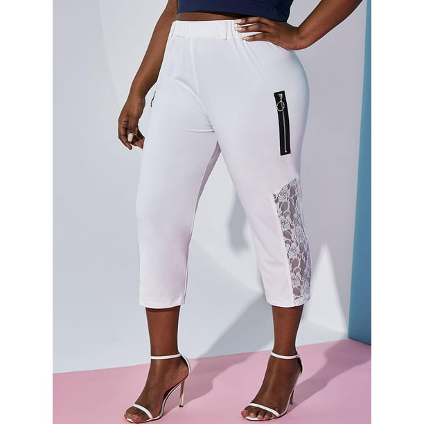 Tallas grandes O Anillo Pantalón de encaje de encaje Leggings de cultivos Rosegal Leggings de talla grande