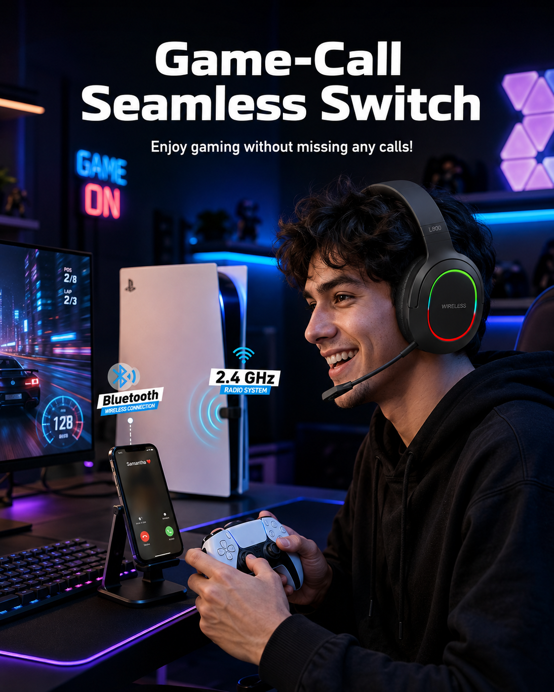ETEPEHI L800 Wireless Gaming Headset, 100-Hour Battery photo 4