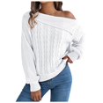 thumbnail image 2 of Cable Knit Sweater for Women Fashionable Off The Shoulder Crew Neck Sweaters Solid Color Fall Winter Business Casual Outfits Pullover Tops, 2 of 4