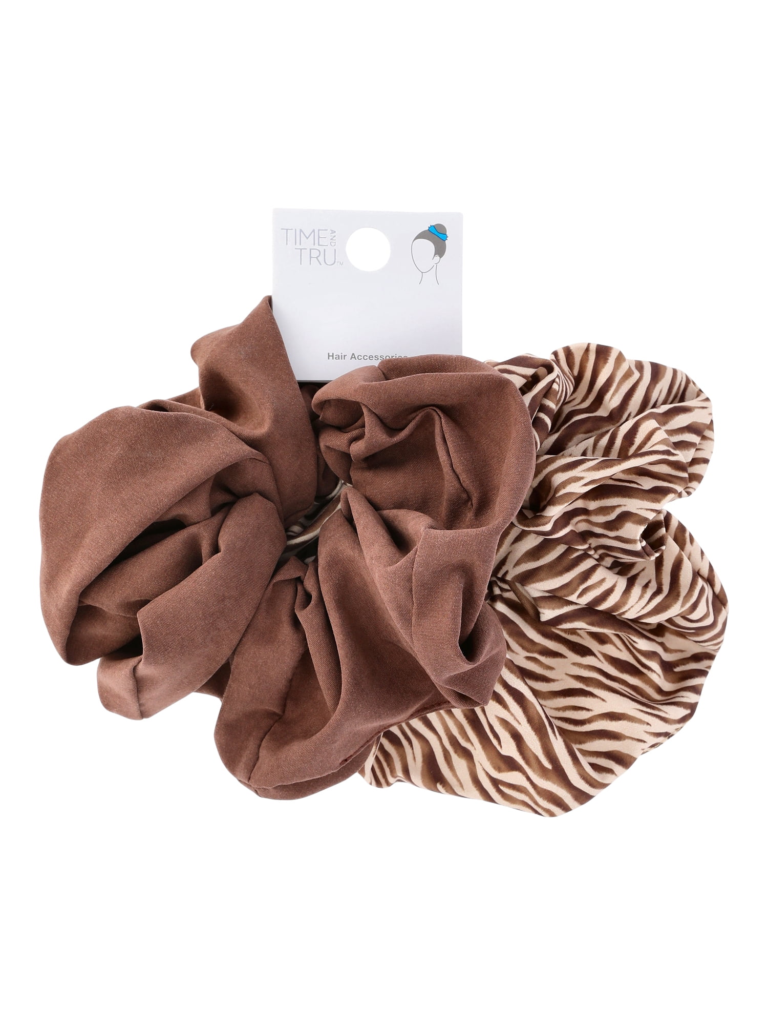 Time and Tru Women's Large Scrunchy Hair Tie, 2-Pack, Tan