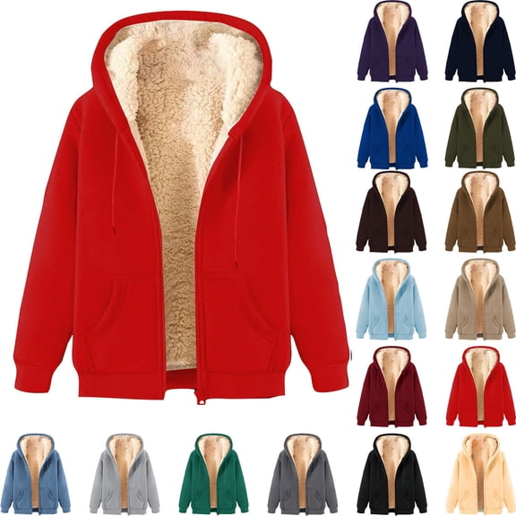 Danhjin Men's Fleece Lined Hoodies Unisex Full Zipper Jacket Thicken Loose Long Sleeve Sweatshirts Fall Winter Casual Comfy Cozy Warm Outwear Coat