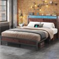 thumbnail image 5 of Fluest Iron Wood Bed Frame, USB Port, LED Headboard, Noise-Free,Queen, Rustic Brown, 5 of 6