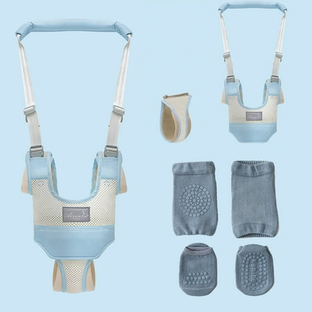 

SNNROO Handheld Baby Walking Adjustable Safety Harness Walker+Solid Color Nonslip Room Socks + Protective Knee Pads (Blue)