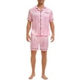 thumbnail image 2 of INSPIRE CHIC Men's Satin Sleepwear Short Sleeve Nightwear Shorts Summer Pajamas Set 2 Pieces S Pink, 2 of 6