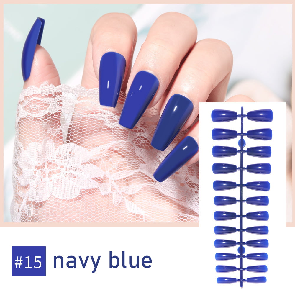 Solid Color French Artificial Nails Fake Nails Elegant Style Matte Nail Art  Dark Blue 