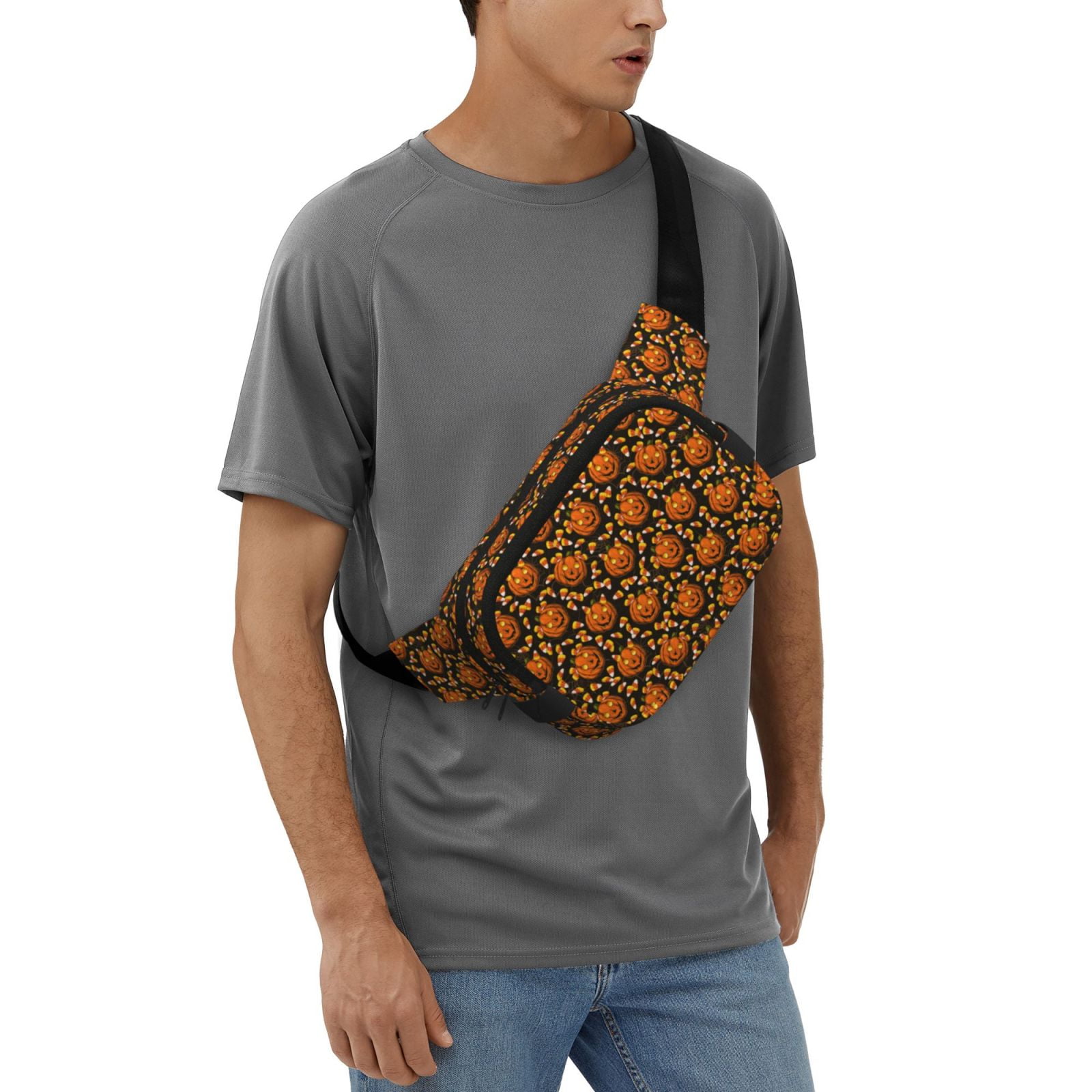 Picia Quirky Corn Pumpkin Print Square Double-Layer Waist Bag Mini Adjustable Waist Belt Bag Exercise Running Travel Hiking