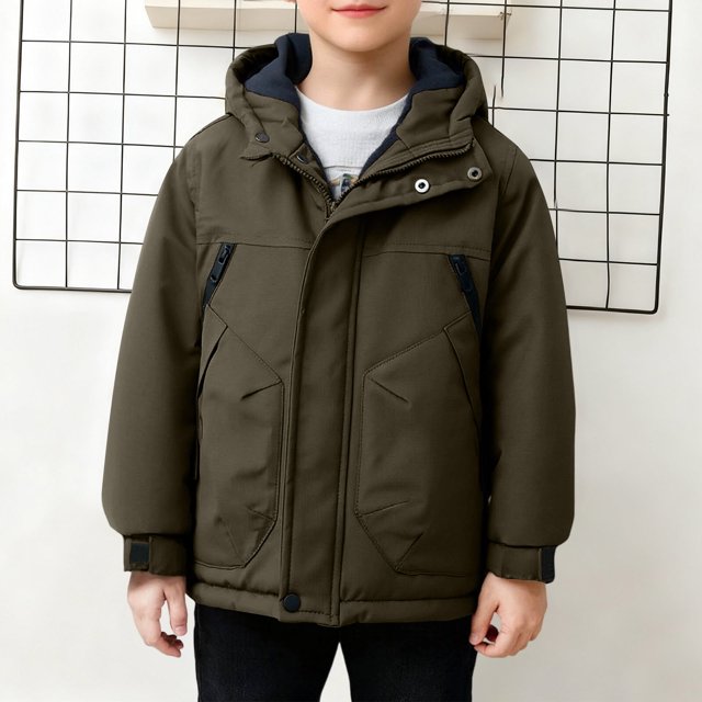 Parkas de manga larga, chaqueta con capucha y bolsillos para niños de tallas medianas y grandes, chaqueta tipo cárdigan.