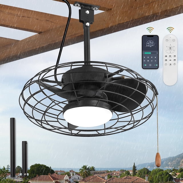 Ventilador de Techo ZMISHIBO Impermeable con Control Remoto y App, Negro