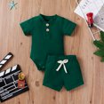 thumbnail image 2 of Diconna 2Pcs Unisex Baby Summer Outfits, Ribbed Romper + Elastic Waist Shorts, 2 of 7