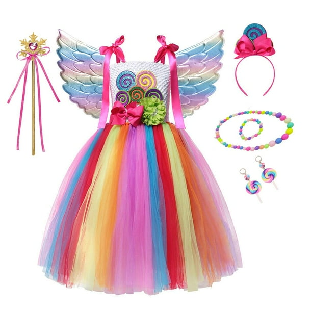 Navidad Arco Iris caramelo princesa vestido para ninas con diadema tutu disfraz ninos Purim fiesta de cumpleanos ninos piruleta ropa 4 5T Gao Jinjia