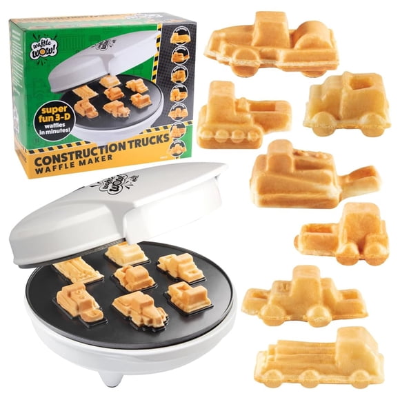 Construction Trucks Mini Waffle Maker- Make 7 Different 3D Vehicle Shaped Pancakes Feat a Bulldozer Forklift & More- Electric Nonstick Pan Cake Car W