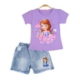 thumbnail image 1 of Algodón Disney Niñas Trajes manga corta dibujos animados Frozen Elsa verano niños Jeans Shorts ropa conjunto niños traje ropa Sofia8T Gao Jinjia LED, 1 of 2