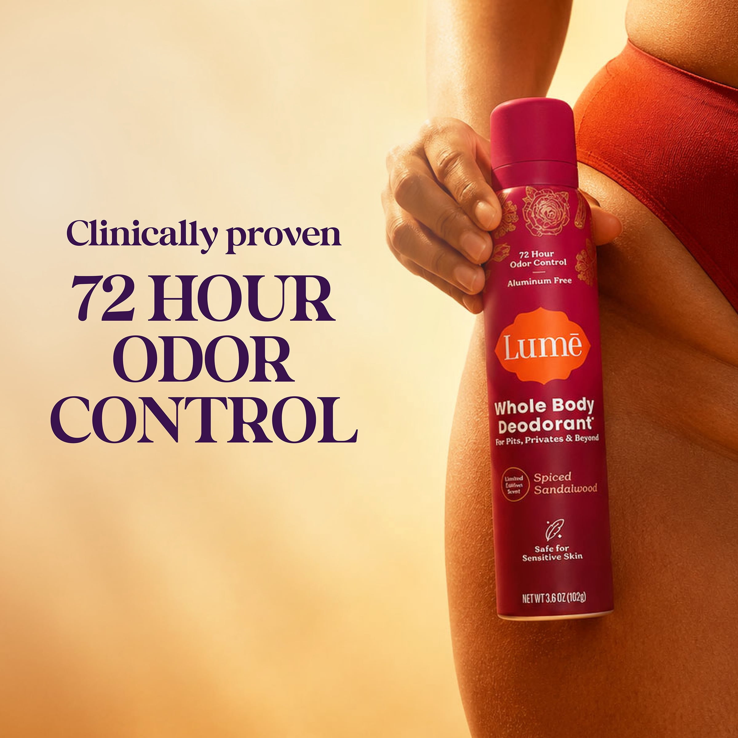 Lume Whole Body Aluminum Free Deodorant Spray, Spiced Sandalwood, 3.6 oz