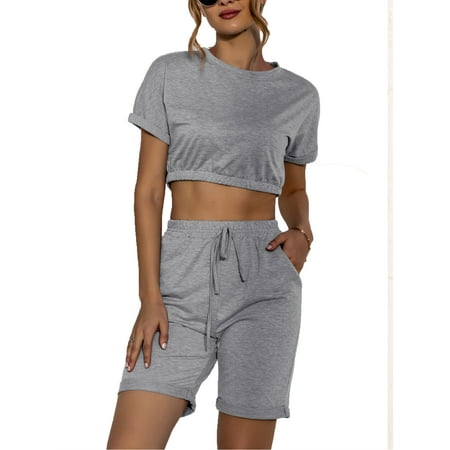 Sexy Dance Ladies 2pcs Short Sleeve Tracksuits Sets Sports Baggy Lounge Wear Shorts Outfits Set Women Crop Shirt Shorts Suit Gym Joggers Activewear Casual Suit Outfits Walmart Canada