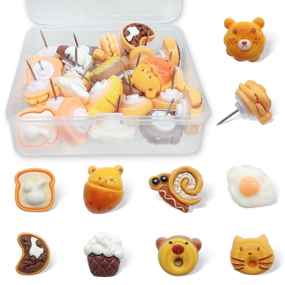 Afagarly Push Pins Bread Thumb Tacks Decorative Resin Food 27 Pcs S