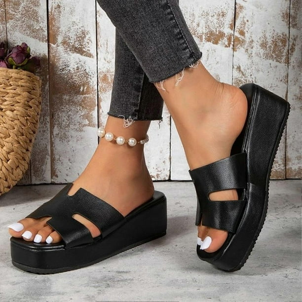 Womens Summer Beach Platform Flat Sandals Laides Black Sandals Slippers Outdoor Casual Sandal Shoes Plus Size