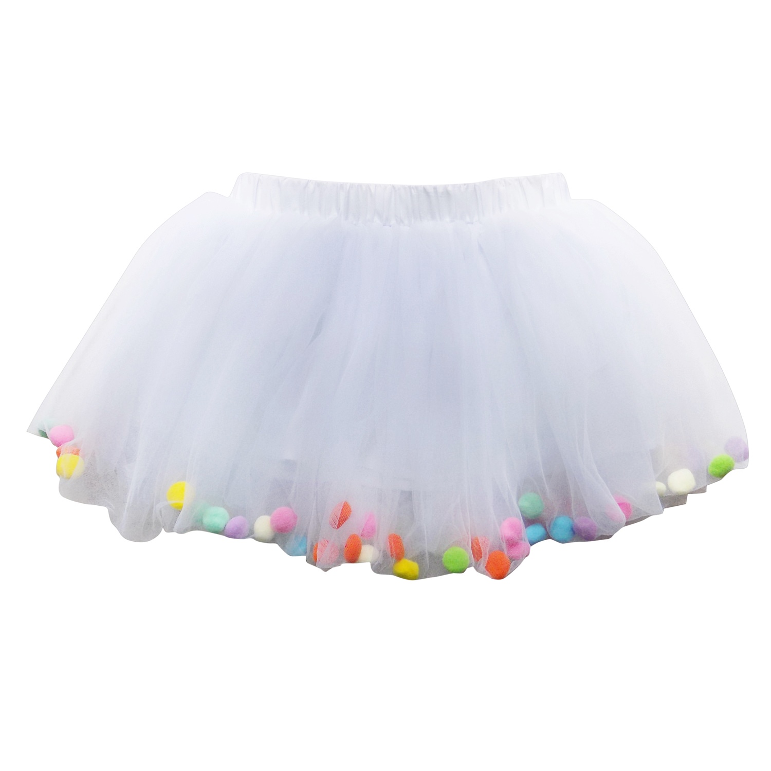 white tulle pom pom skirt