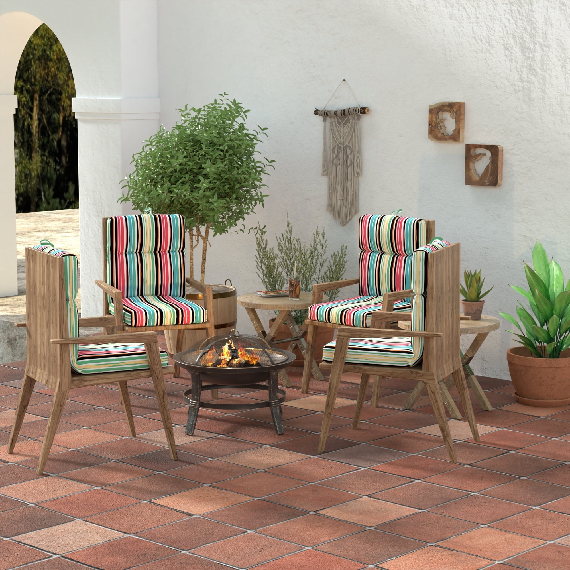 Jordan Manufacturing 43" x 21" Mercer Citrus Multicolor Stripe Rectangular Outdoor Chair Cushion with Ties and Hanger Loop