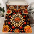 thumbnail image 2 of Manfei Country Floral Daisy Queen Sheet Sets,Rustic Botanical Flat Sheet,Black Orange Queen Fitted Sheet For Kids,Breathable Home Decor,4pcs, 2 of 7
