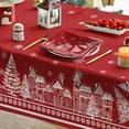 thumbnail image 4 of Christmas Tablecloth 60×60 Inch Square, Red Snow House Pine Trees Washable Table Cover for Party Picnic Dinner Decor, 4 of 6