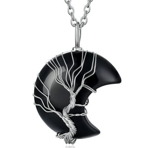 Bestyle Tree of Life Black Onyx Crescent Moon Necklace
