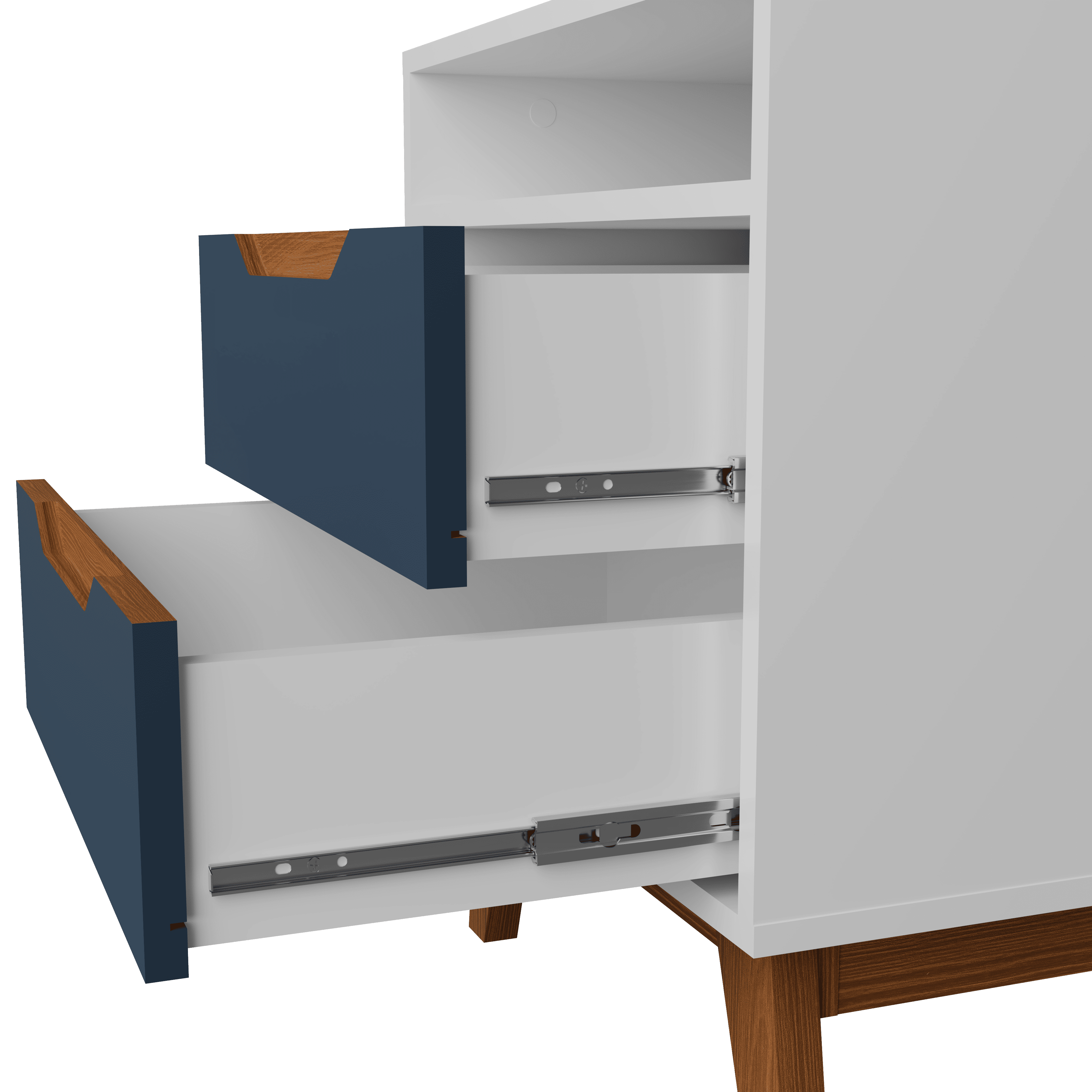 Kappesberg Paris 2-Drawer Nightstand with Open Shelf and Built-in Handles - White/Blue - for Adults and Teens