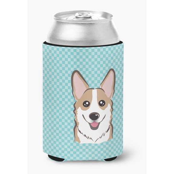 Checkerboard Blue Corgi Can or Bottle Hugger
