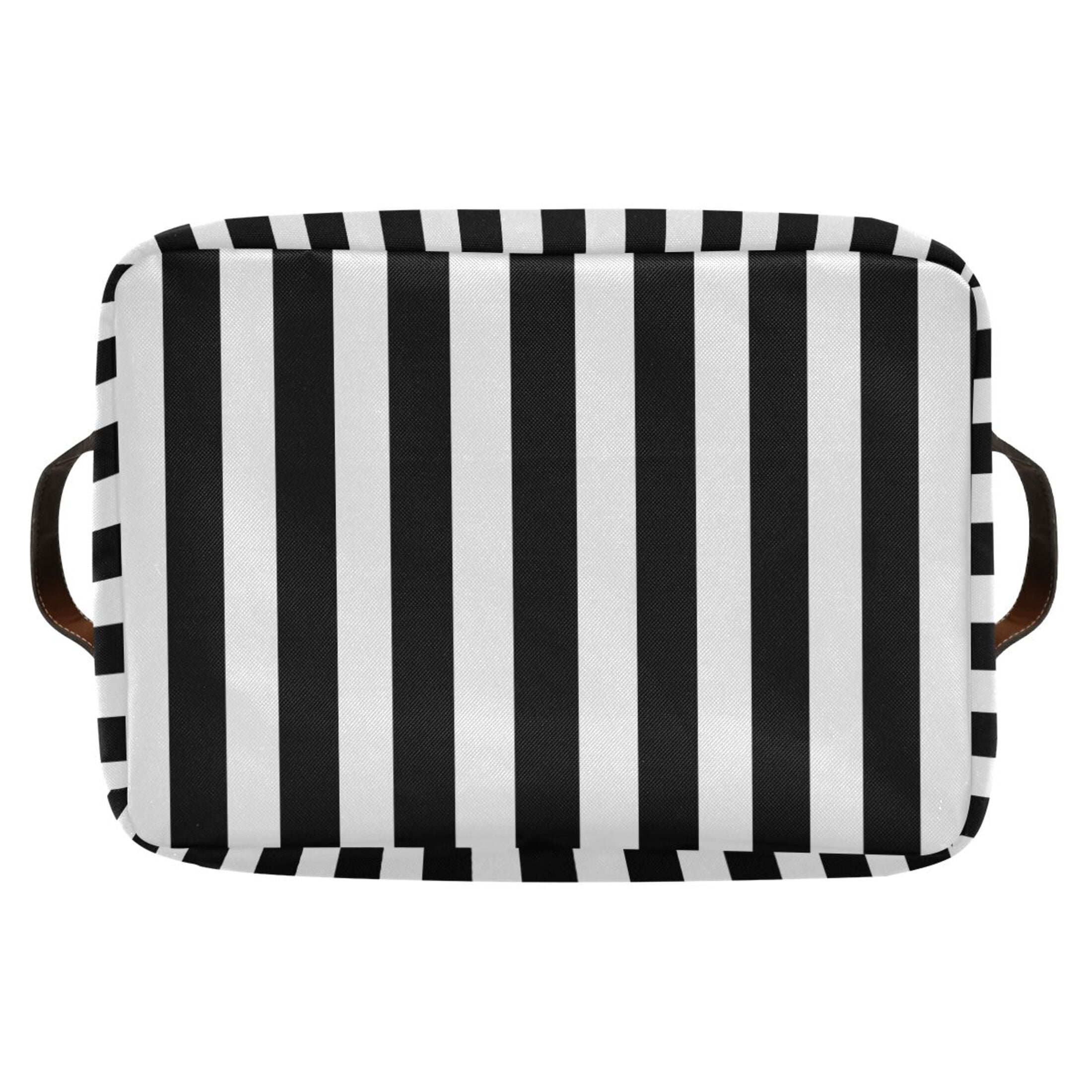 2 Pack Storage Bins with Handle Fabric Organizer Basket Foldable Box Black and White Striped 14.2x10.2x8.3