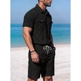 thumbnail image 5 of Men's Short Sleeve Sets Shirts Set 2 Piece Shirt Outfit Black S, 5 of 7