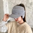 thumbnail image 4 of Women Winter Knitted Hat with Long Brim Thick Windproof Empty Top Ear Keep Warm Beanie Elastic Outdoor Cap Outdoor Peaked Beanie, 4 of 8