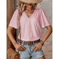 thumbnail image 6 of Cogild Womens Tops Solid Hollowed Out Blouse Short Sleeve V Neck Pullover Summer Tops, 6 of 6