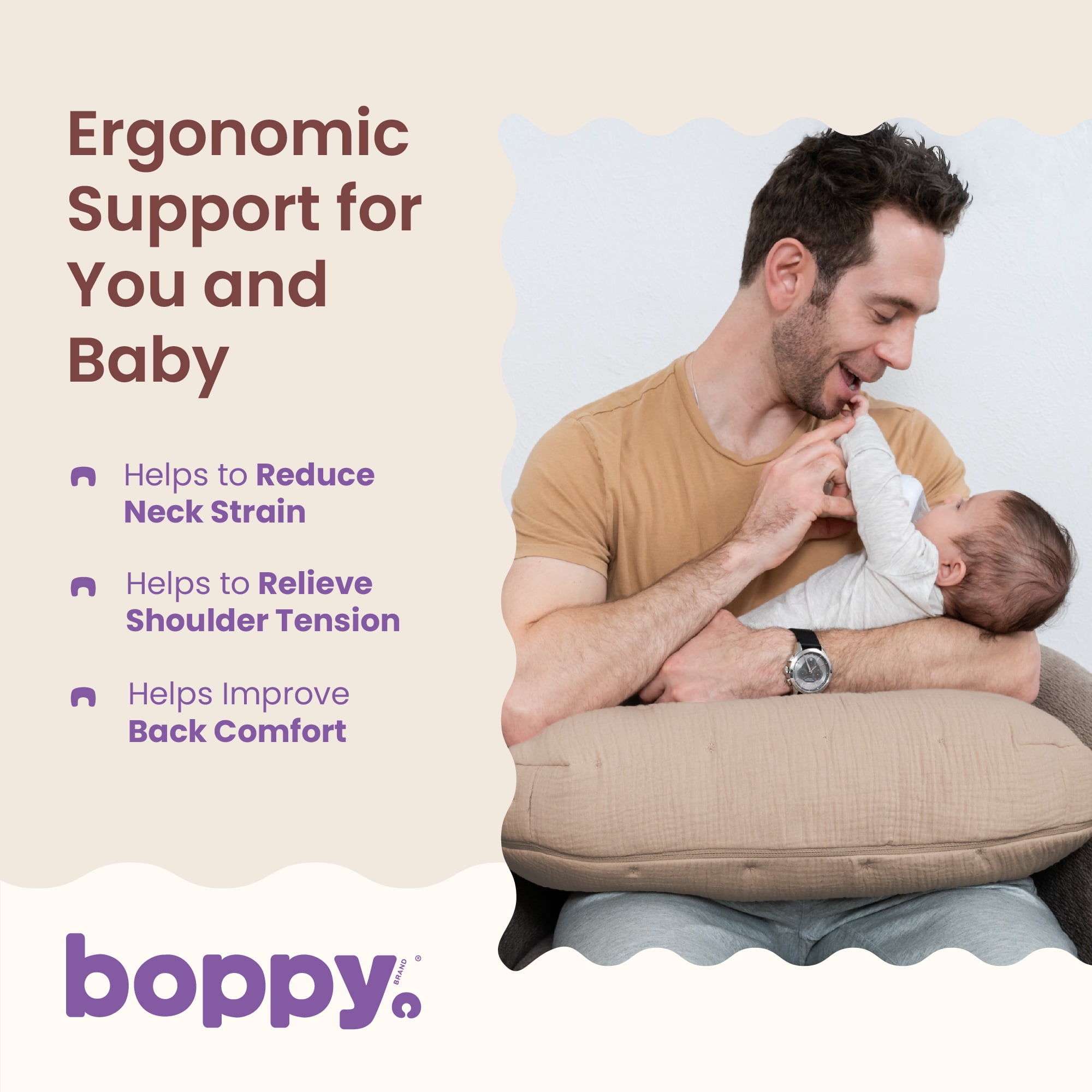 Boppy Nursing Pillow Luxe - Ergonomic Bottle & Breastfeeding Pillow with High Lift & Firm Support - Water-Resistant with Washable Cotton Muslin Cover - Baby Safety Alliance Verified - Oatmeal
