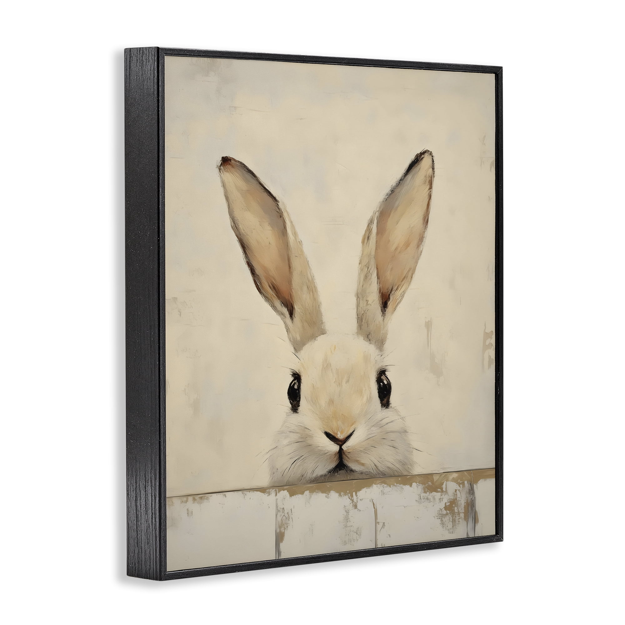 Stupell Industries Peeking Bunny in Soft Neutrals Black Framed Giclee Art, design by LSR Design Studio