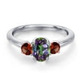 thumbnail image 3 of Gem Stone King 925 Sterling Silver Green Mystic Topaz and Red Garnet Engagement Ring for Women | 1.40 Cttw | Oval 7X5MM | Gemstone November Birthstone | Size 8, 3 of 6