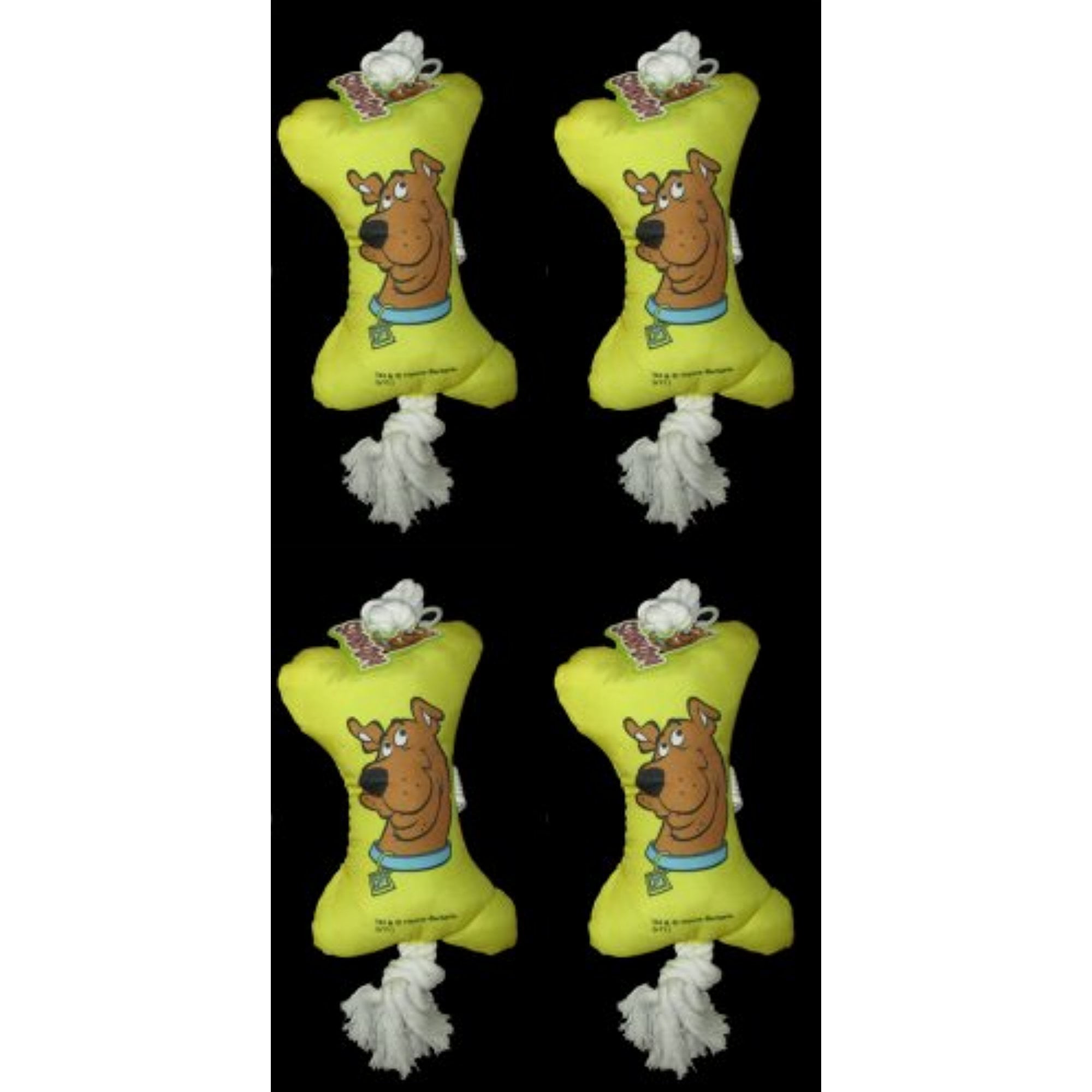 Scooby Doo 7" Yellow Stuffed Bone W/Knotted Rope Dog Toy (4 Pack
