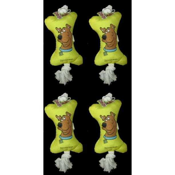 Scooby Doo 7" Yellow Stuffed Bone W/Knotted Rope Dog Toy (4 Pack)