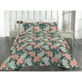 thumbnail image 2 of Ambesonne Vintage Floral Quilted Bedspread Set 3 Pcs, Flowers Cottagecore, Twin, Dark Teal Coral, 2 of 4