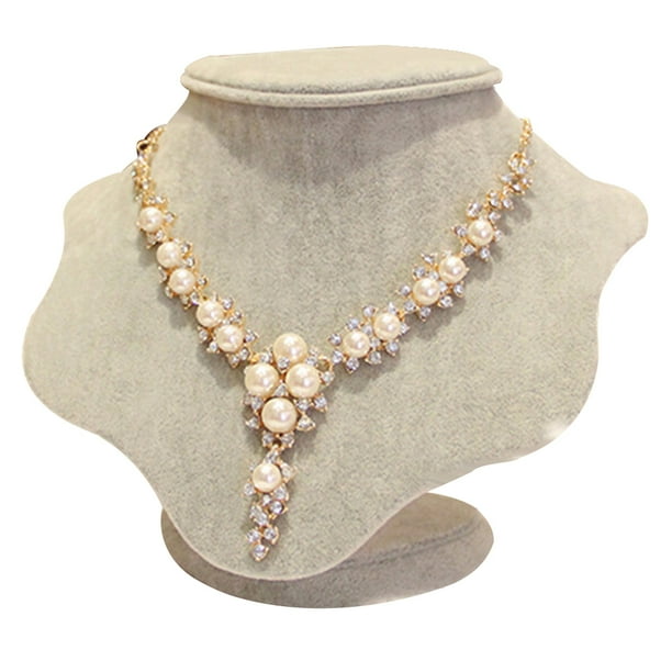 Collar de perlas de cristal brillante de las mujeres encantos colgante collar de cadena