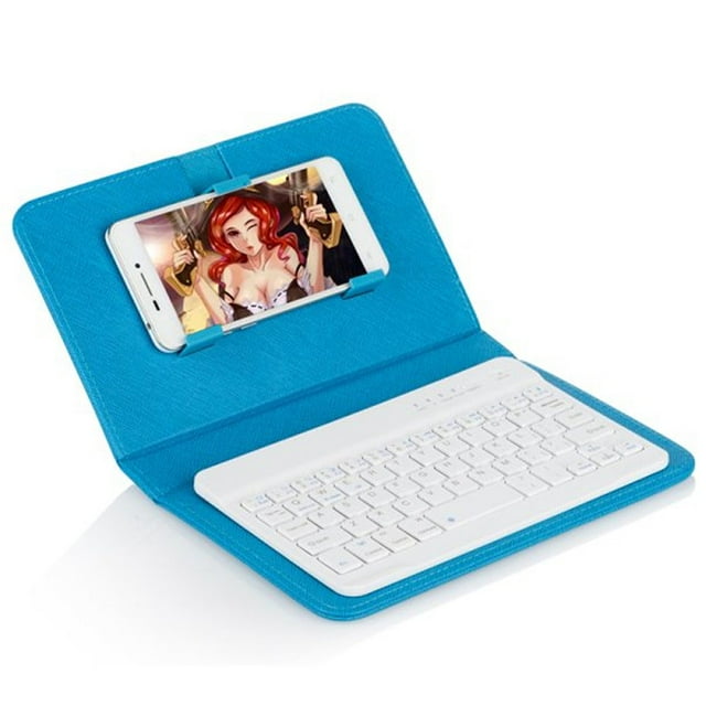Portable Pu Leather Wireless Keyboard Case Protective With Phone Clip Case Holder Full Protection