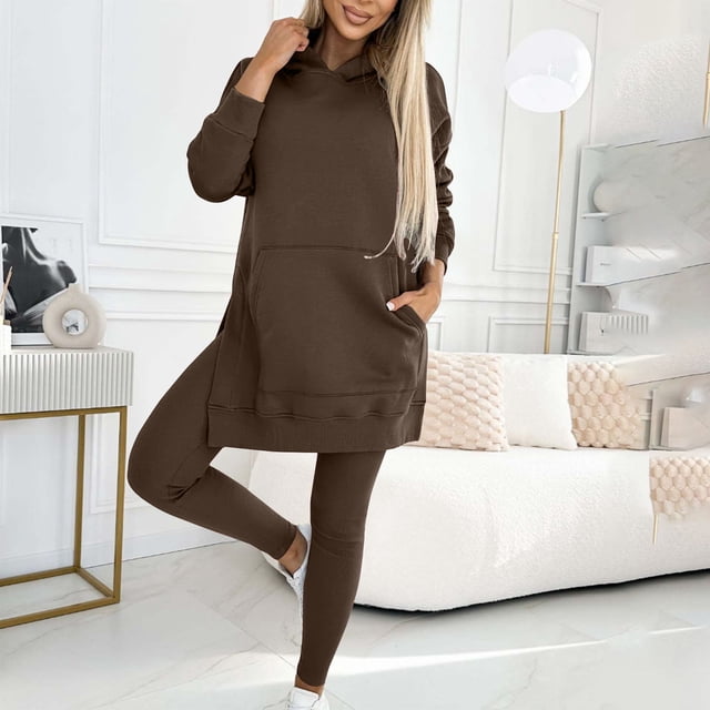 Recent Order Three Piece Sets For Women ZVAVZ Lady Fall Winter Lounge Sets Hooded Buttons Down Sweatshirt Comfortable Legging 3 Piece Sweatsuits Sets