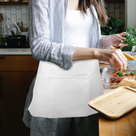 HEANUJJ Unisex White Half Body Apron with Pockets, 1-Pack Polyester Cotton Blend for Cooking and Serving