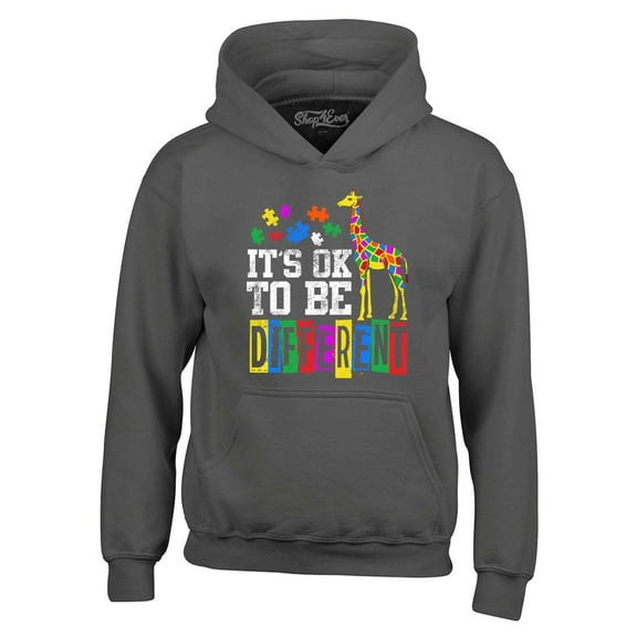 Shop4Ever Men's It's OK to Be Different Autism Awareness Giraffe Hooded Sweatshirt Hoodie Large Charcoal