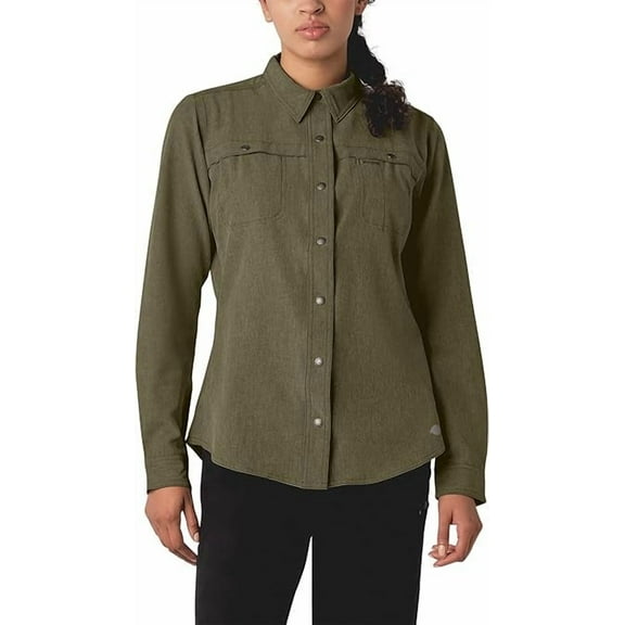Dickies Women's Cooling Work Shirt, Military Green Heather, Medium, UPF 40 , Moisture-Wicking